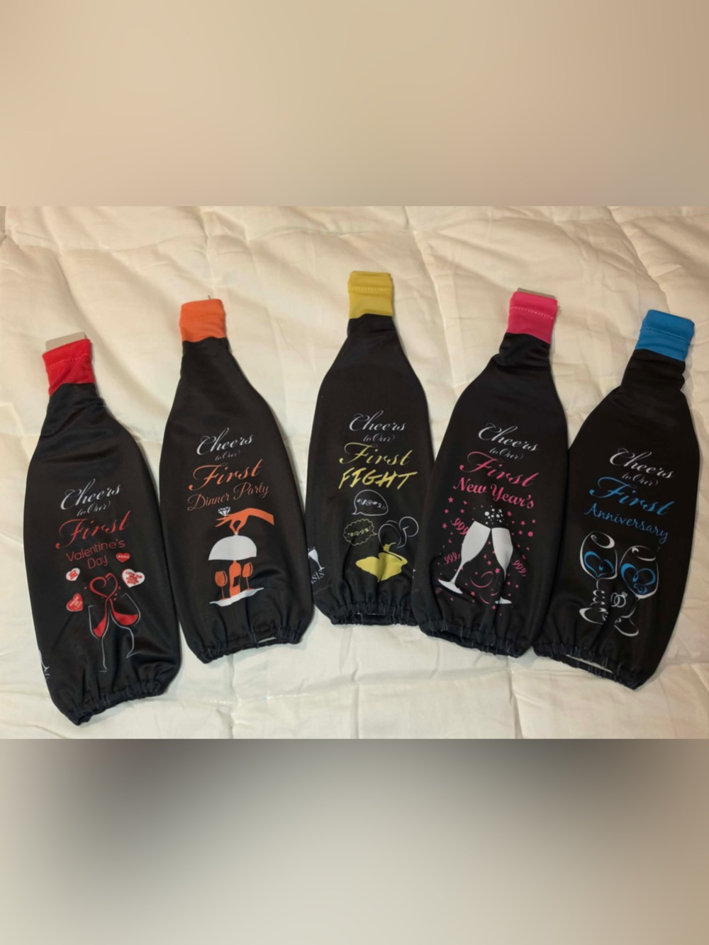 Set of 5 Black Protective Wine Bottle Coves for 1st year  Couples
